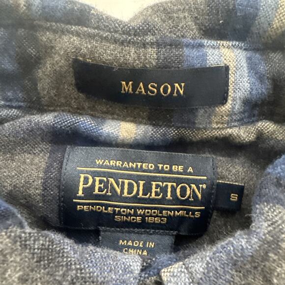 PENDLETON Mens Small Cotton Flannel MASON Plaid BLUE Gray Camping Hiking - Picture 3 of 10